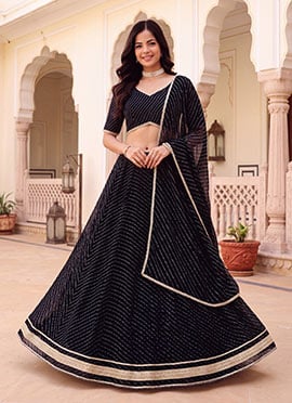 Black Leheriya Printed Zari Work Georgette Lehenga