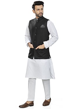 Black Linen Blend Bandi Set