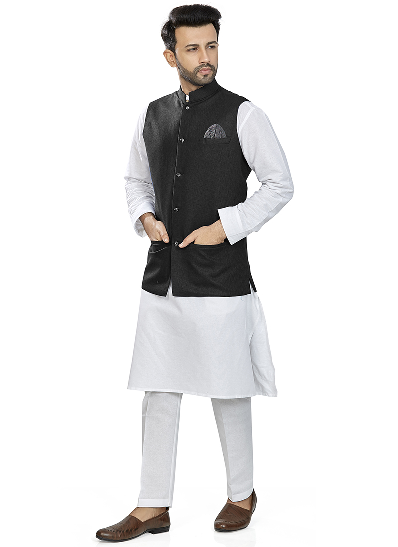Black Linen Blend Bandi Set