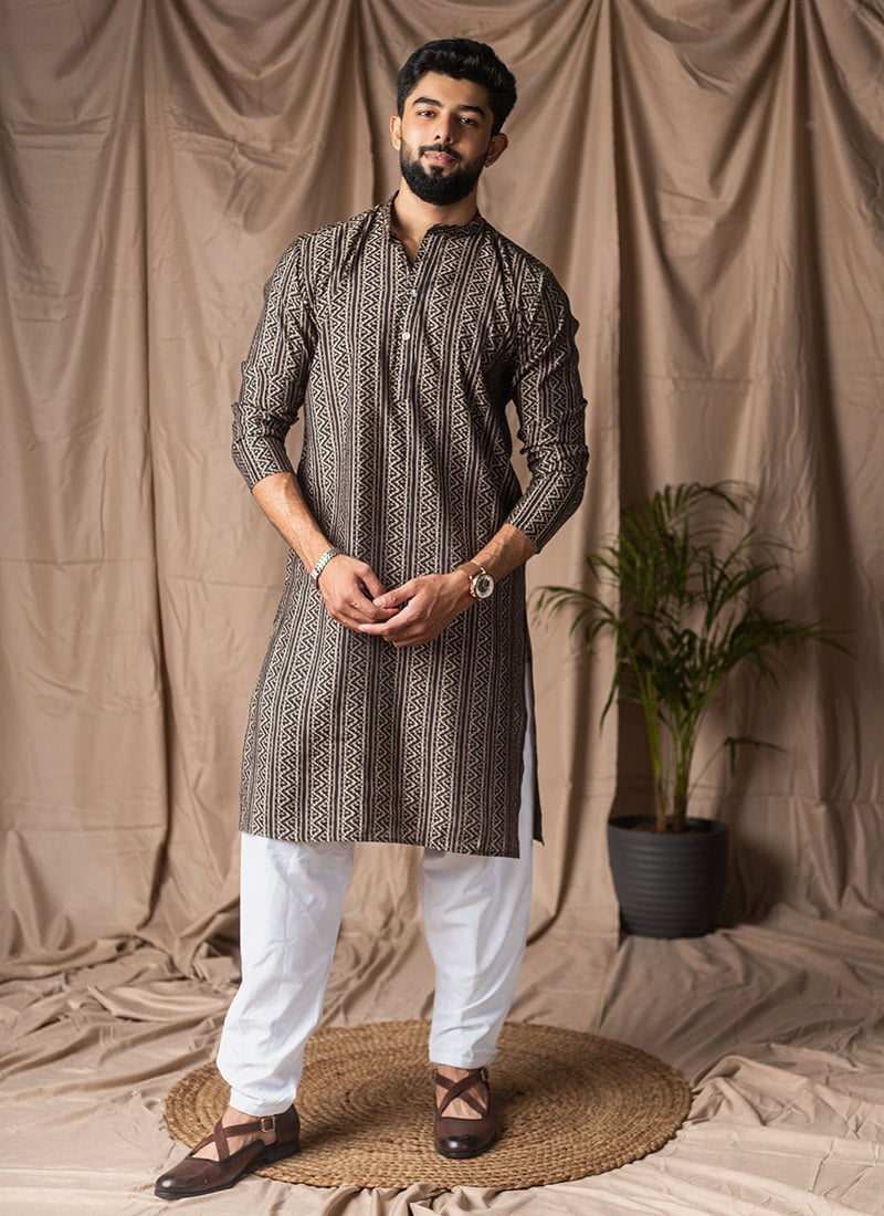 Black Modal Silk Printed Kurta Pyjama After Six Wear