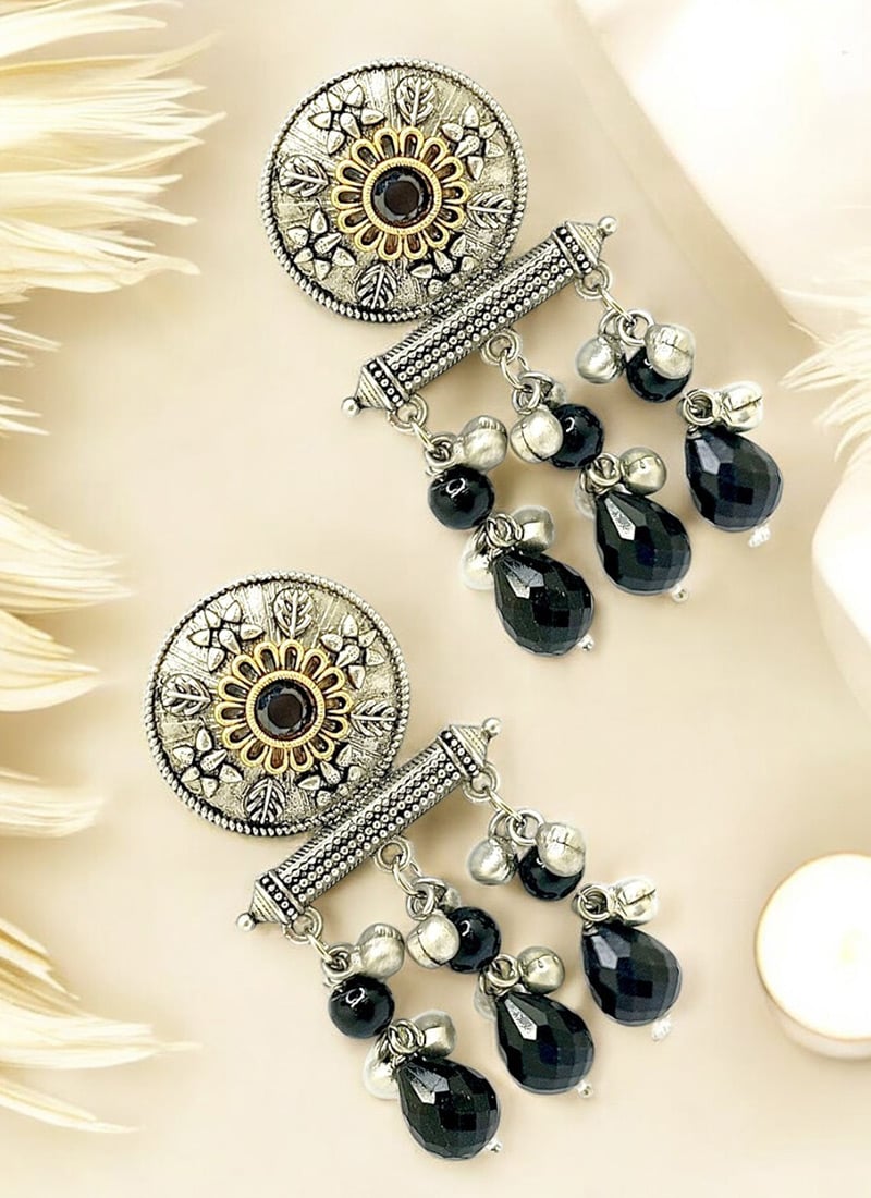 Black Moti Oxidised Danglers Festive Wear