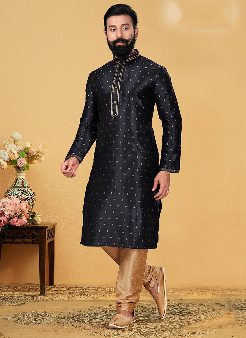Black Mulberry Butti Zari Kurta Pyjama  Party Wear