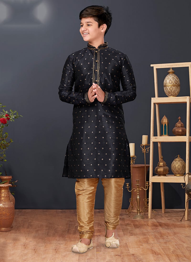 Black Mulberry Silk Zari Kurta Pyjama