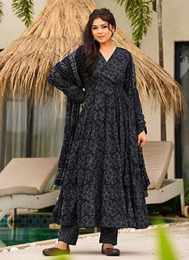 Black Muslin Digital Print Anarkali Suit