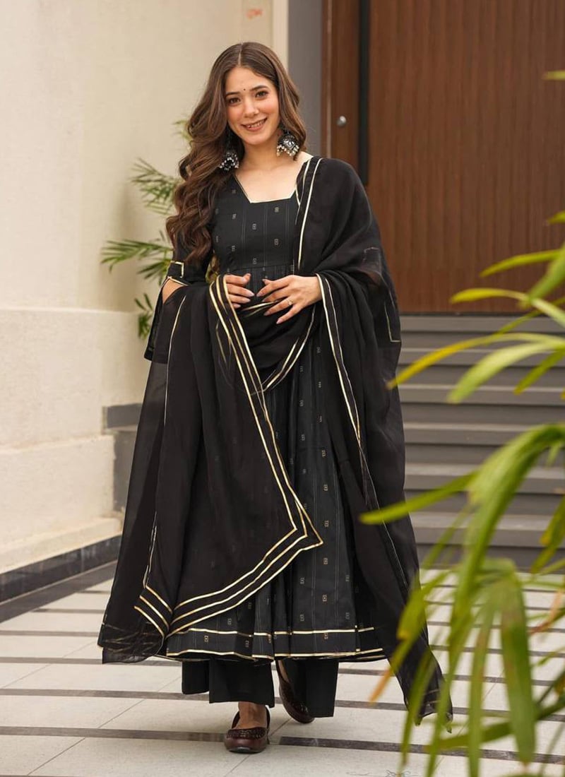 Black Muslin Printed Anarkali Suit Festive Wear