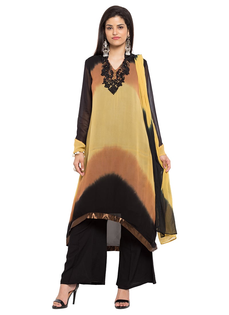 Black N Beige Ombre Georgette Palazzo Suit Party Wear
