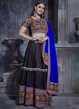 Black N Blue Art Silk Thread Embroidered Chaniya Choli