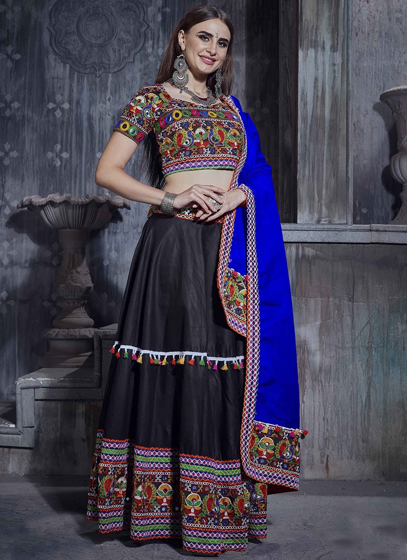 Black N Blue Art Silk Thread Embroidered Chaniya Choli Festive Wear