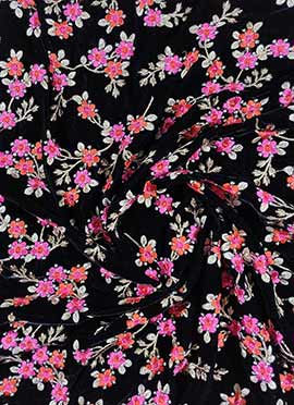 Black Embroidered Velvet Fabric