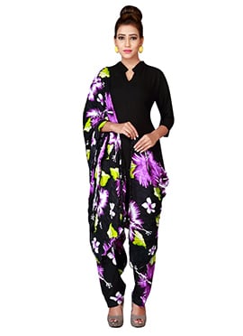 Black N Purple Cotton Semi Patiala Pant