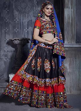 Black N Red Art Silk Thread Embroidered Chaniya Choli