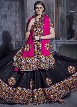 Black N Taffy Pink Art Silk Thread Embroidered Chaniya Choli