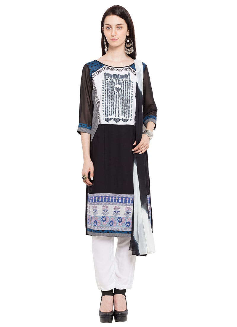 Black N White Blended Cotton Straight Pant Suit After Six Wear