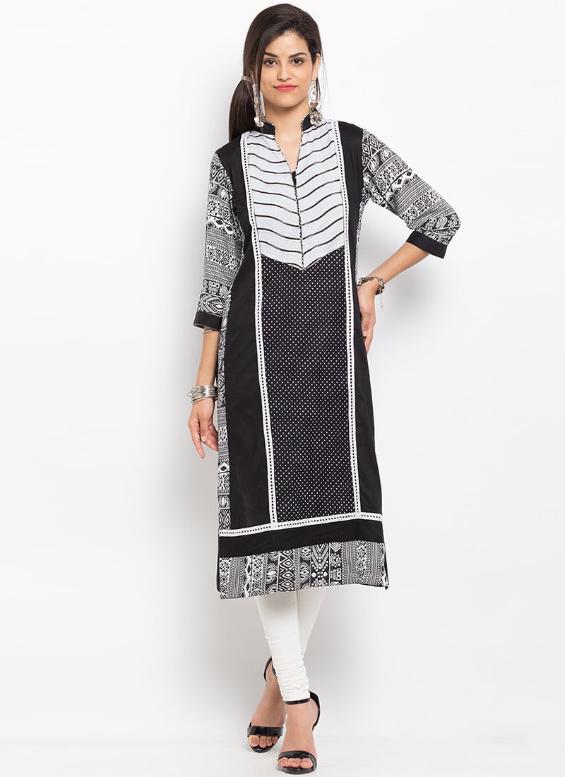 Black N White Cotton Kurti After Six Wear