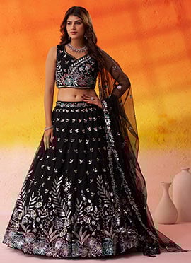 Black Net Embroidered Sequins Lehenga