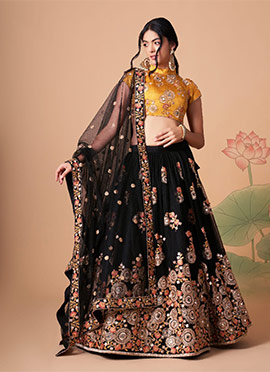 Black Net Embroidered Umbrella Lehenga