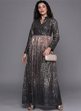 Black Net Sequin Narrow Straight Pant Set