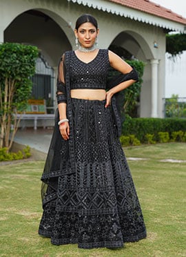 Black Net Zari Embroidered Sequins Stunning Lehenga
