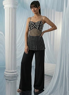 Black Net Zari Sequins Hand Embroidered Indowestern Palazzo Set