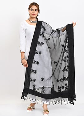 Black Organza Cotton Chikankari Embroidery Dupatta