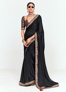 Black Organza Tissue Embroidered Border Saree