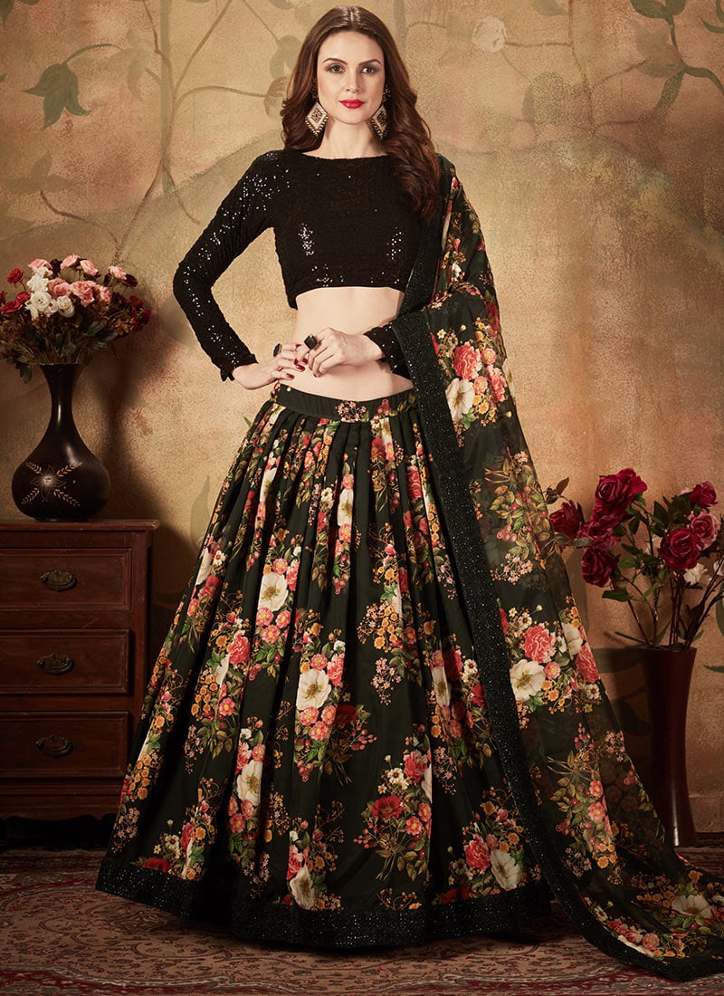 Black Organza Umbrella Lehenga Party Wear