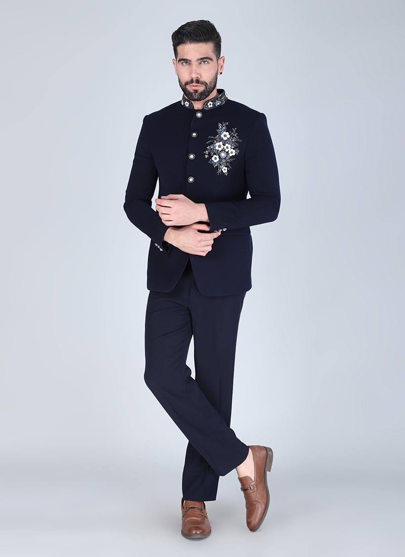 Black Polyester Cotton Beads Tuxedo Suit Wedding Wear