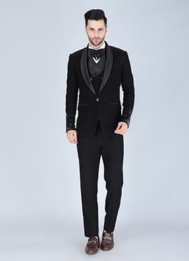 Black Polyester Cotton Tuxedo Suit