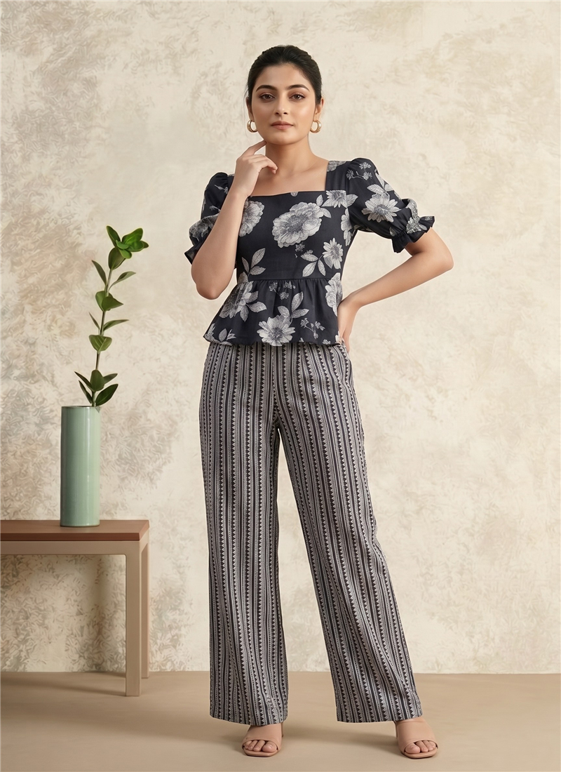 Black Printed Cotton Co Ord Pant Set After Six Wear
