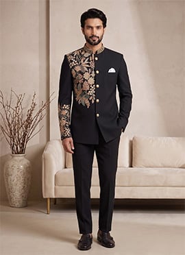 Black Pure Lachka Embroidered Jodhpuri Suit Set