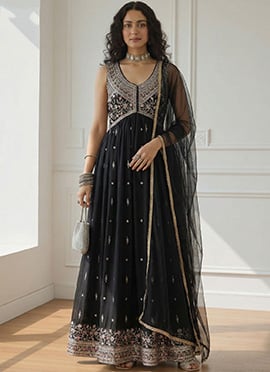 Black Rangoli Silk Embroidered Sequins Anarkali