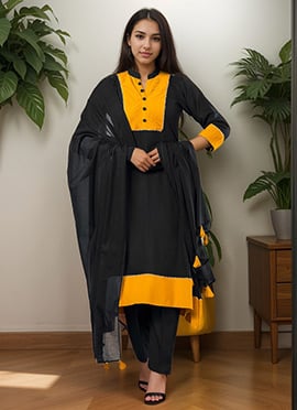 Black Rayon A Line Straight Pant Suit