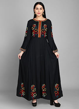 Black Rayon Aari Work Long Kurti