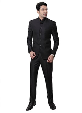 Black Rayon Bandhgala Suit