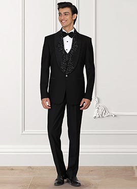 Black Rayon Beads Hand Embroidered Suit