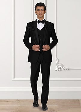 Black Rayon Beads Hand Embroidered Suit