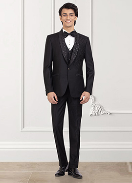 Black Rayon Beads Hand Embroidered Suit