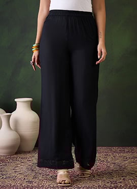 Black Rayon Chikankari Palazzo Pant