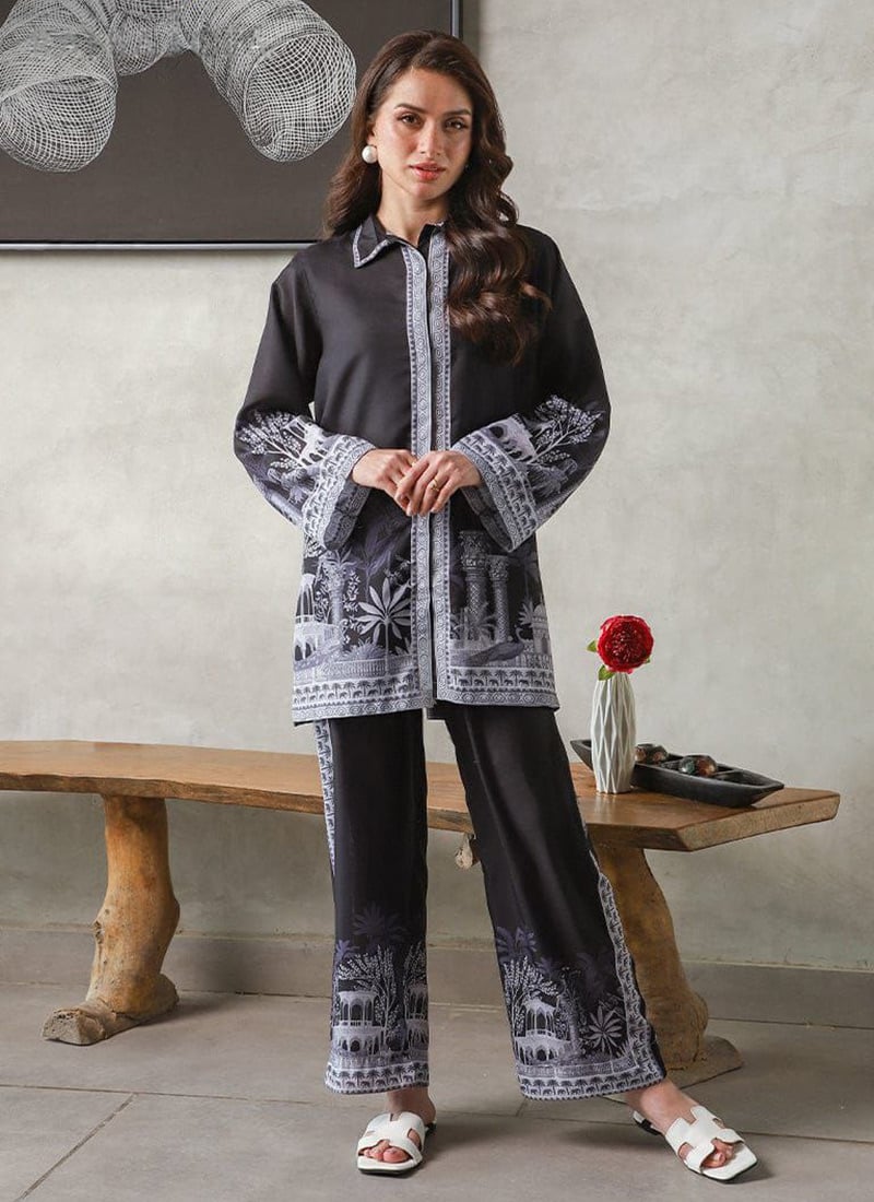 Black Rayon Digital Print Indowestern Co ord Set After Six Wear
