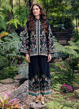 Black Rayon Digital Print Indowestern Co ord Set