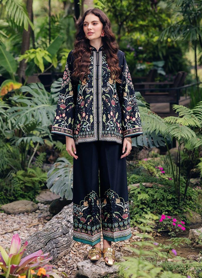 Black Rayon Digital Print Indowestern Co ord Set After Six Wear