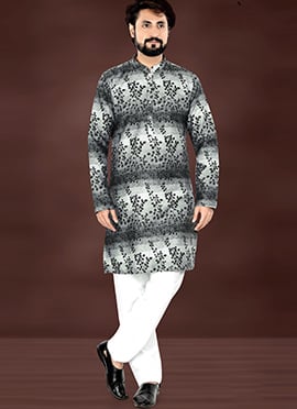 Black Rayon Digital Print Kurta Pyjama