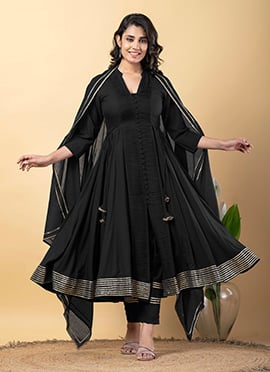 Black Rayon Gota Lace Work Anarkali Suit