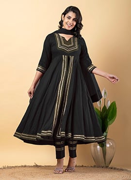 Black Rayon Gota Patti Thread Anarkali Suit