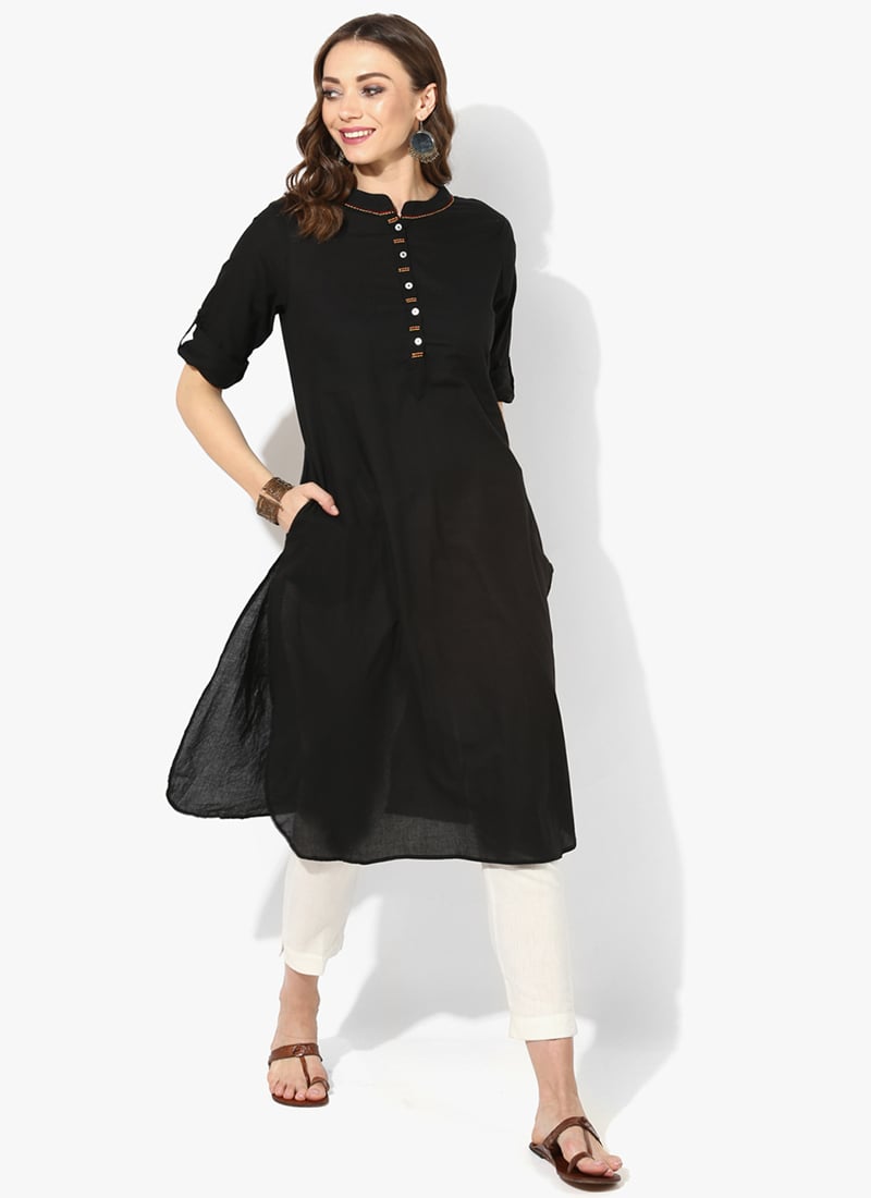 Black Rayon Knee Length Kurti