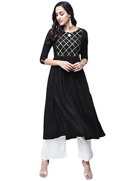 Buy Black Rayon Knee Length Kurti Party 