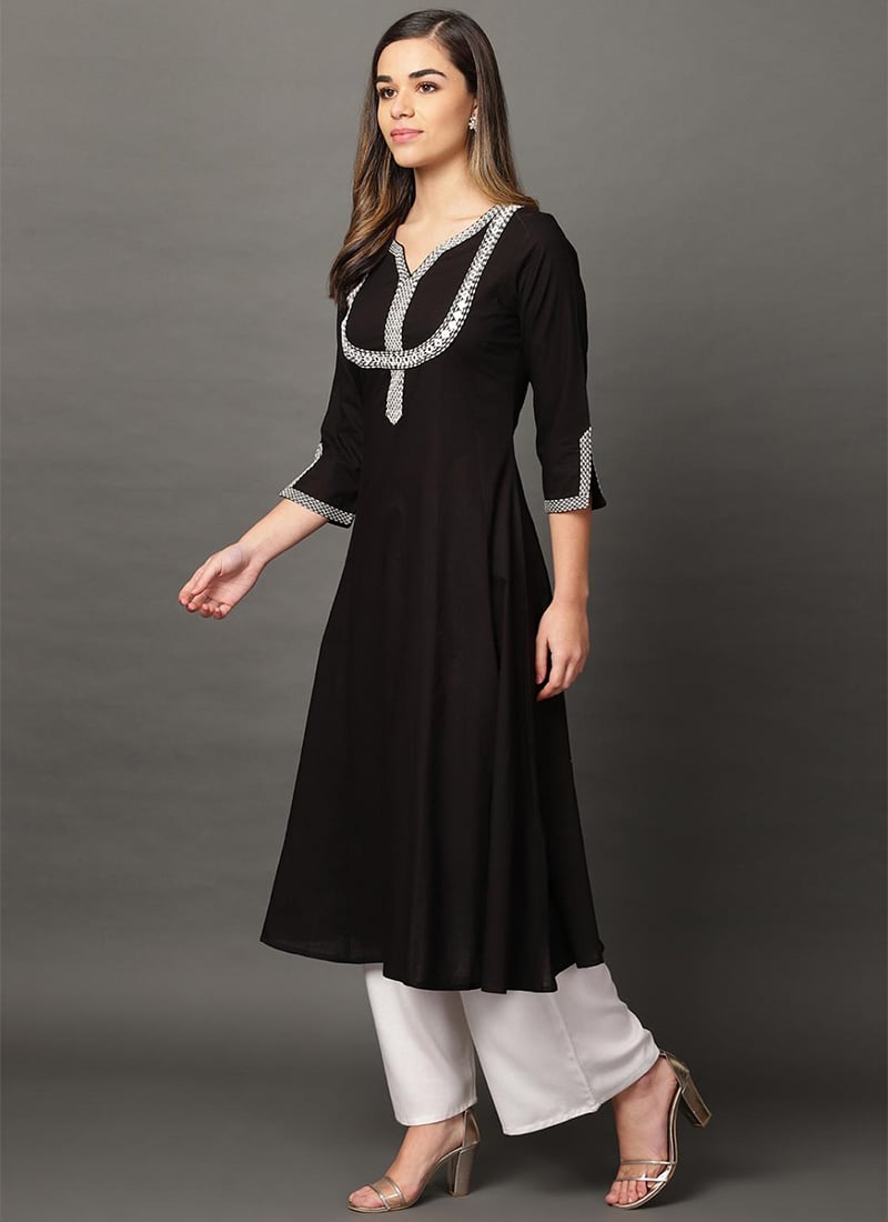 Black Rayon Knee Length Kurti