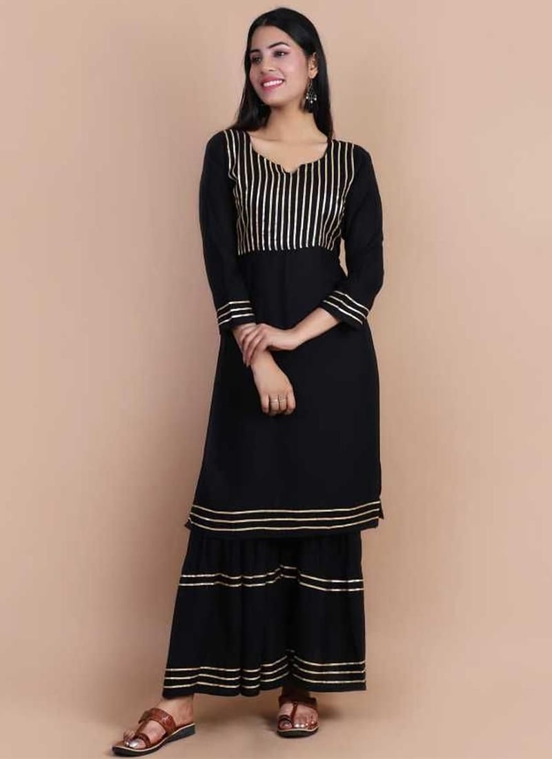 Black Rayon Kurta Palazzo Set Work Wear