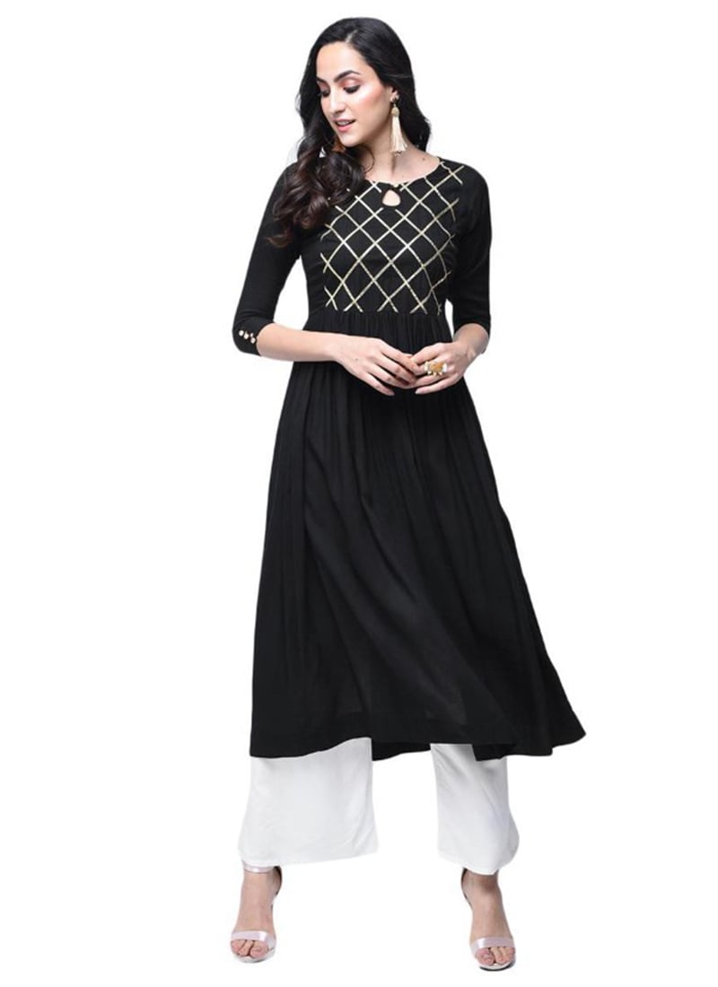 Black Rayon Kurta Palazzo Set