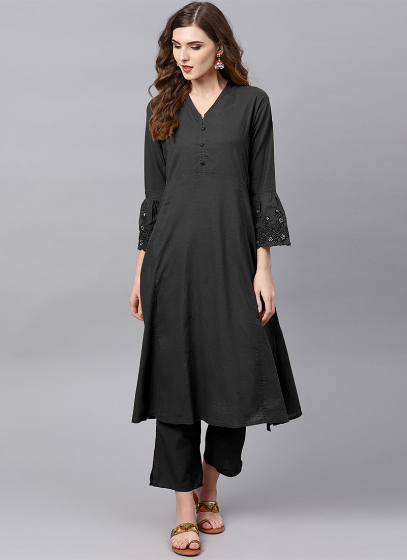 Black Rayon Kurta Palazzo Set Work Wear